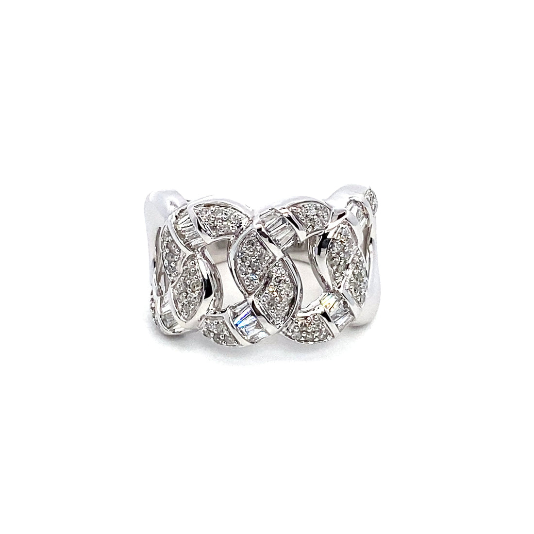 10K – White Gold – Link Style Diamond Ring
