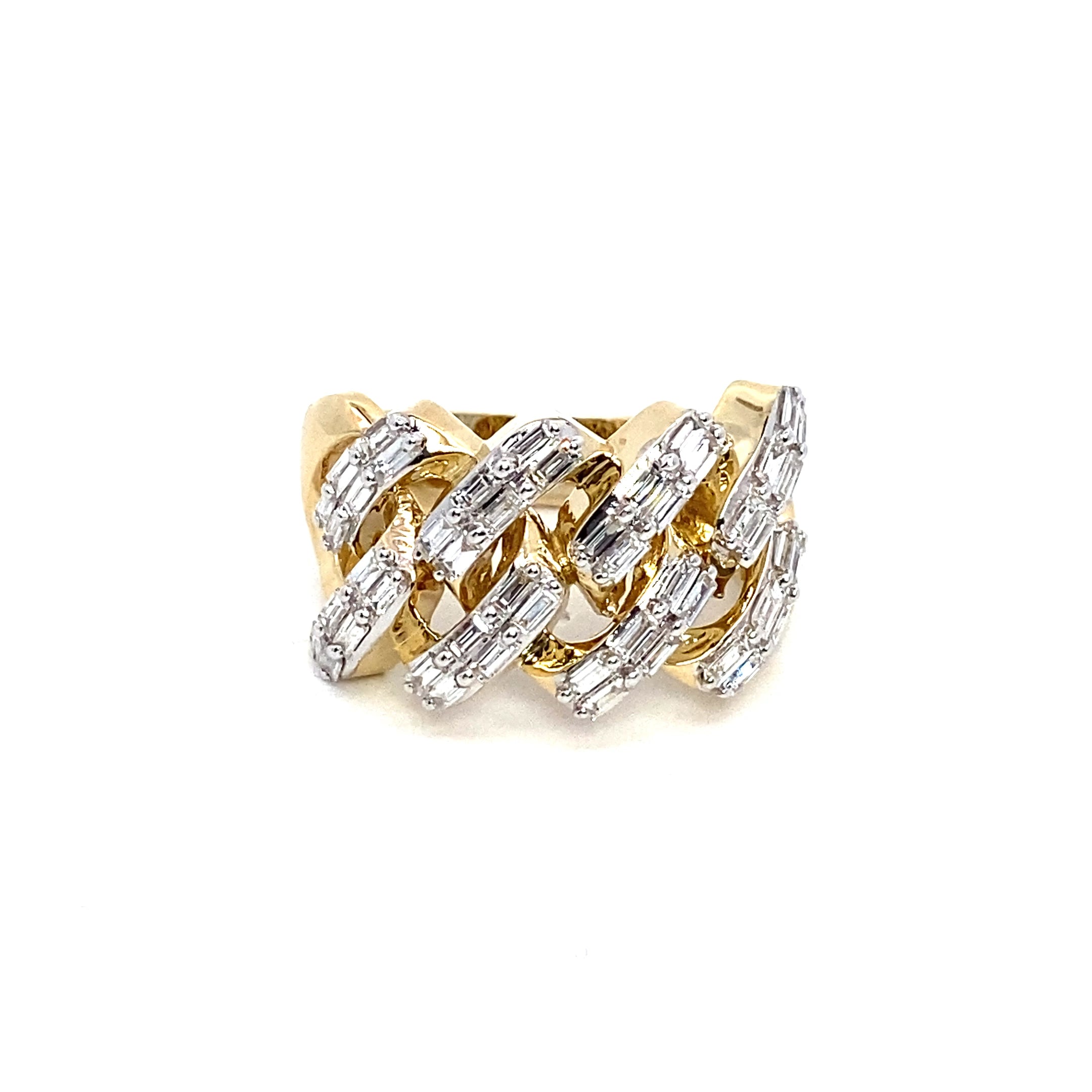 10K – Yellow Gold – Baguette Cuban Style Diamond Ring