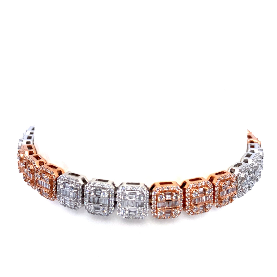 10K Rose & White Gold Square Tennis Bracelet