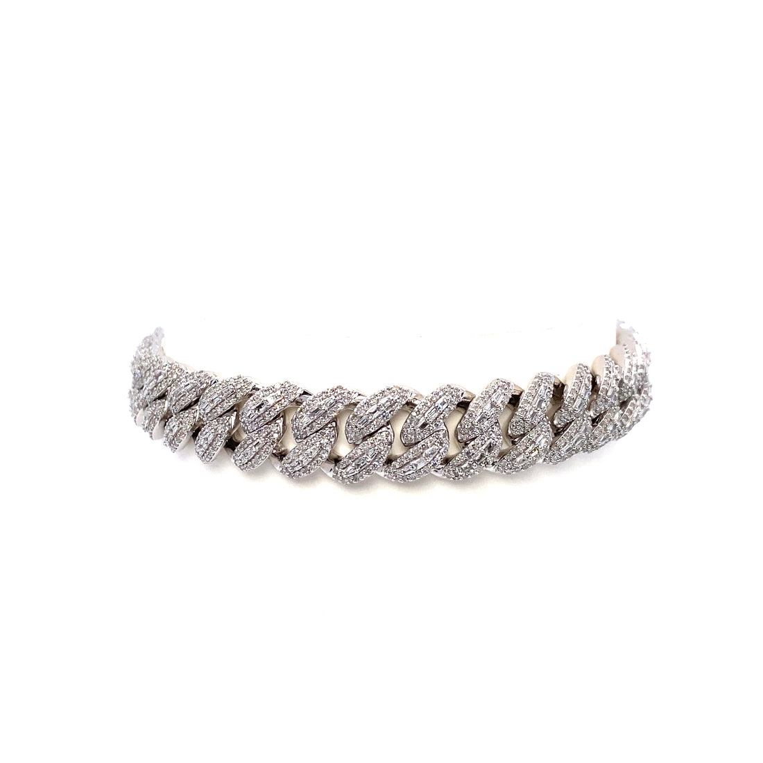 10K White Gold Baguette Cuban Link Bracelet