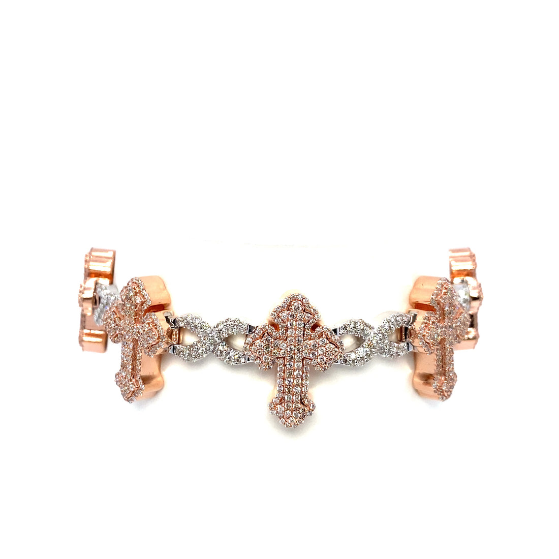 10K Two-Tone Rose & White Gold Cross Bracelet