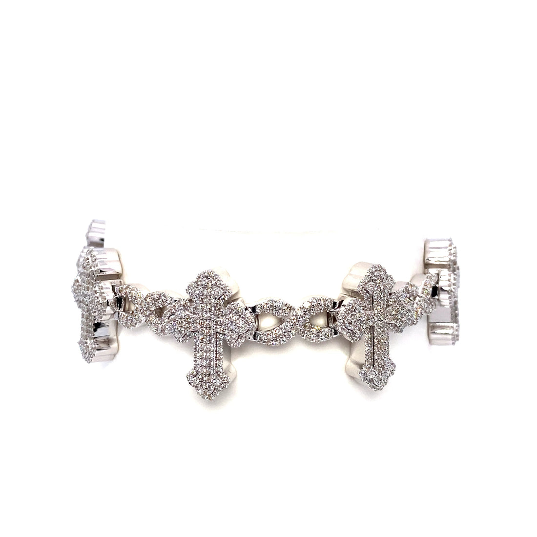 10K White Gold Pave Diamond Cross Bracelet