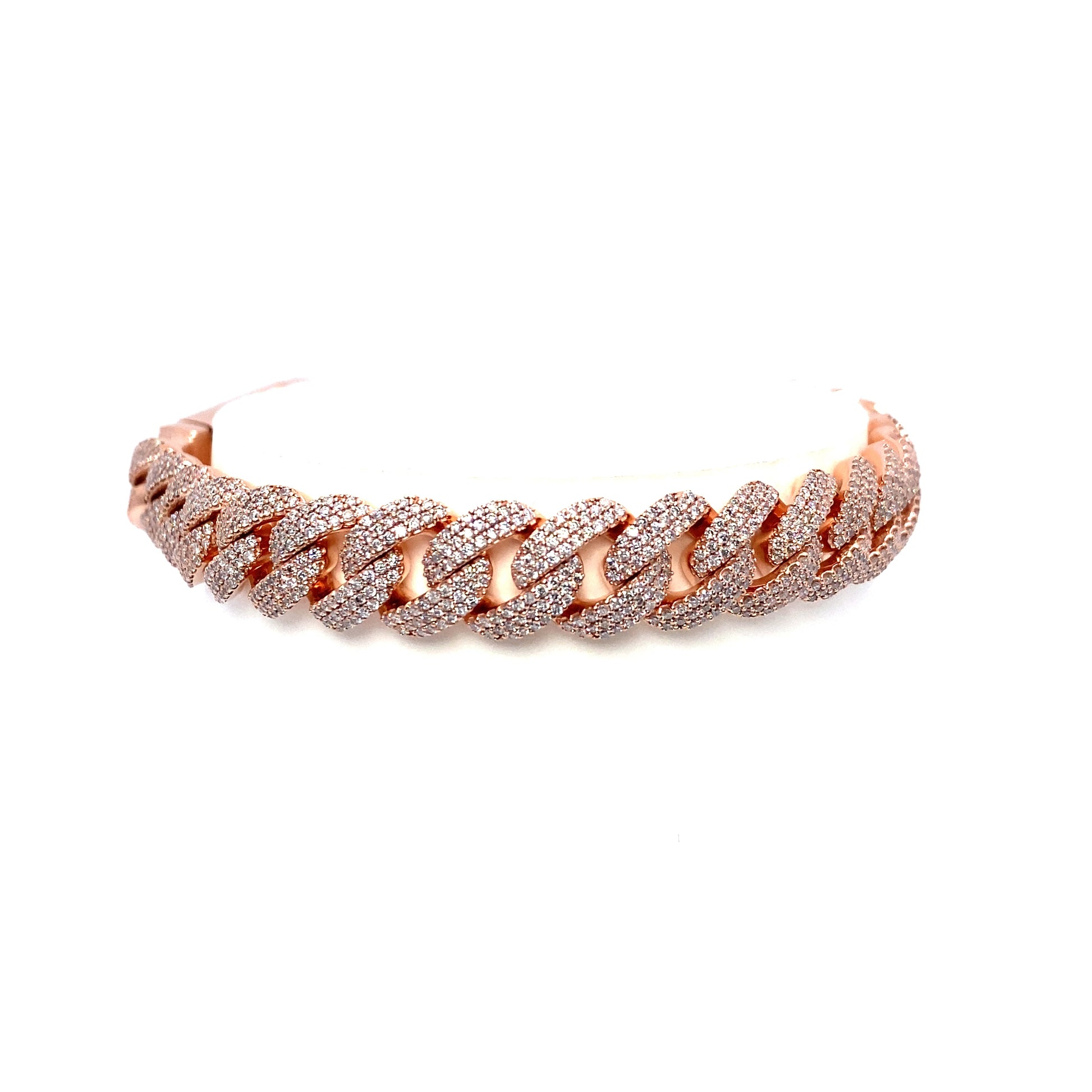 10K Rose Gold Pave Diamond Cuban Link Bracelet