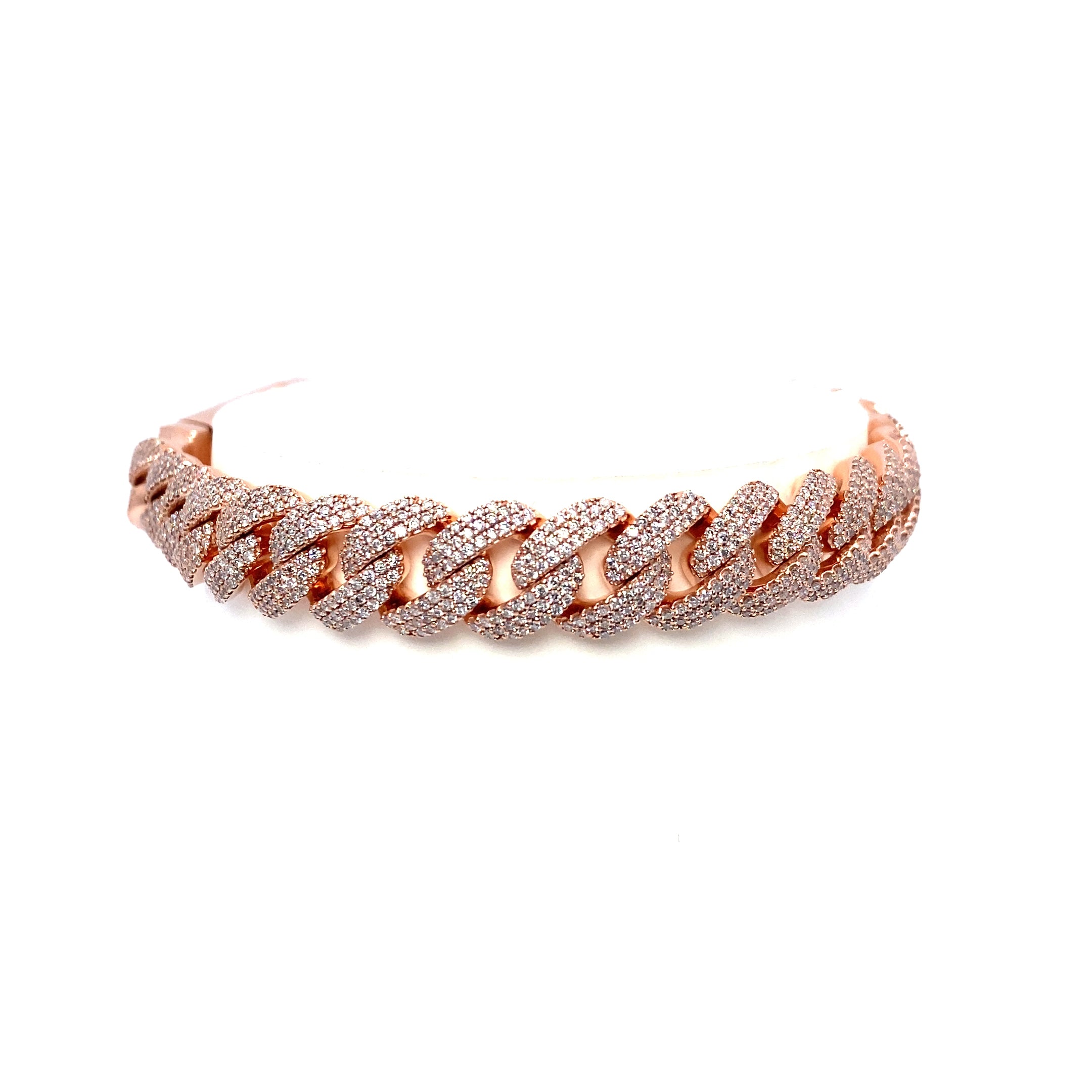 10K Rose Gold Pave Diamond Cuban Link Bracelet