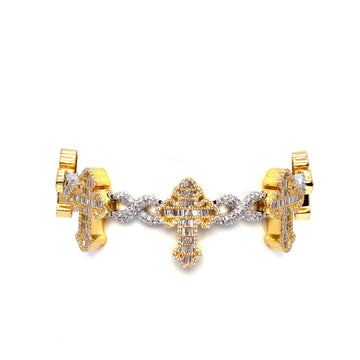 10K Two-Tone Yellow & White Gold Cross Bracelet