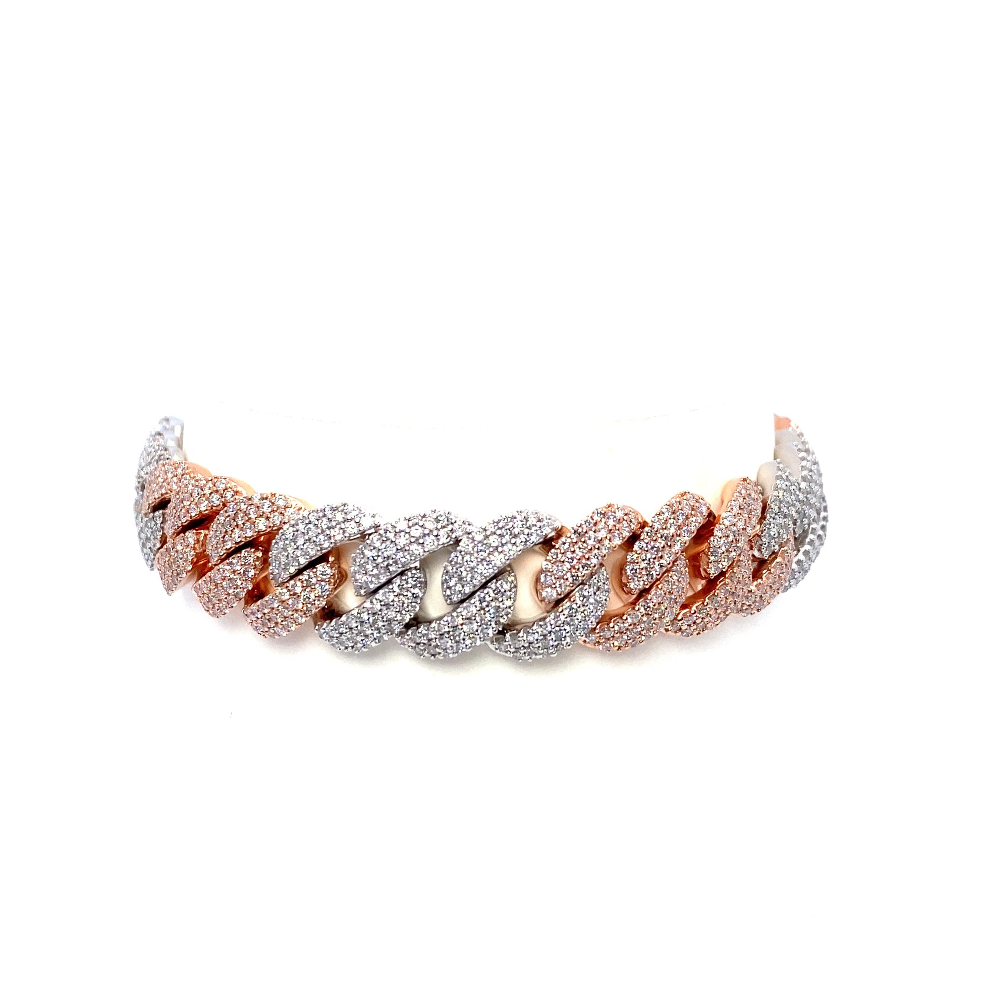 10K Two-Tone Rose & White Gold Pave Diamond Cuban Link Bracelet