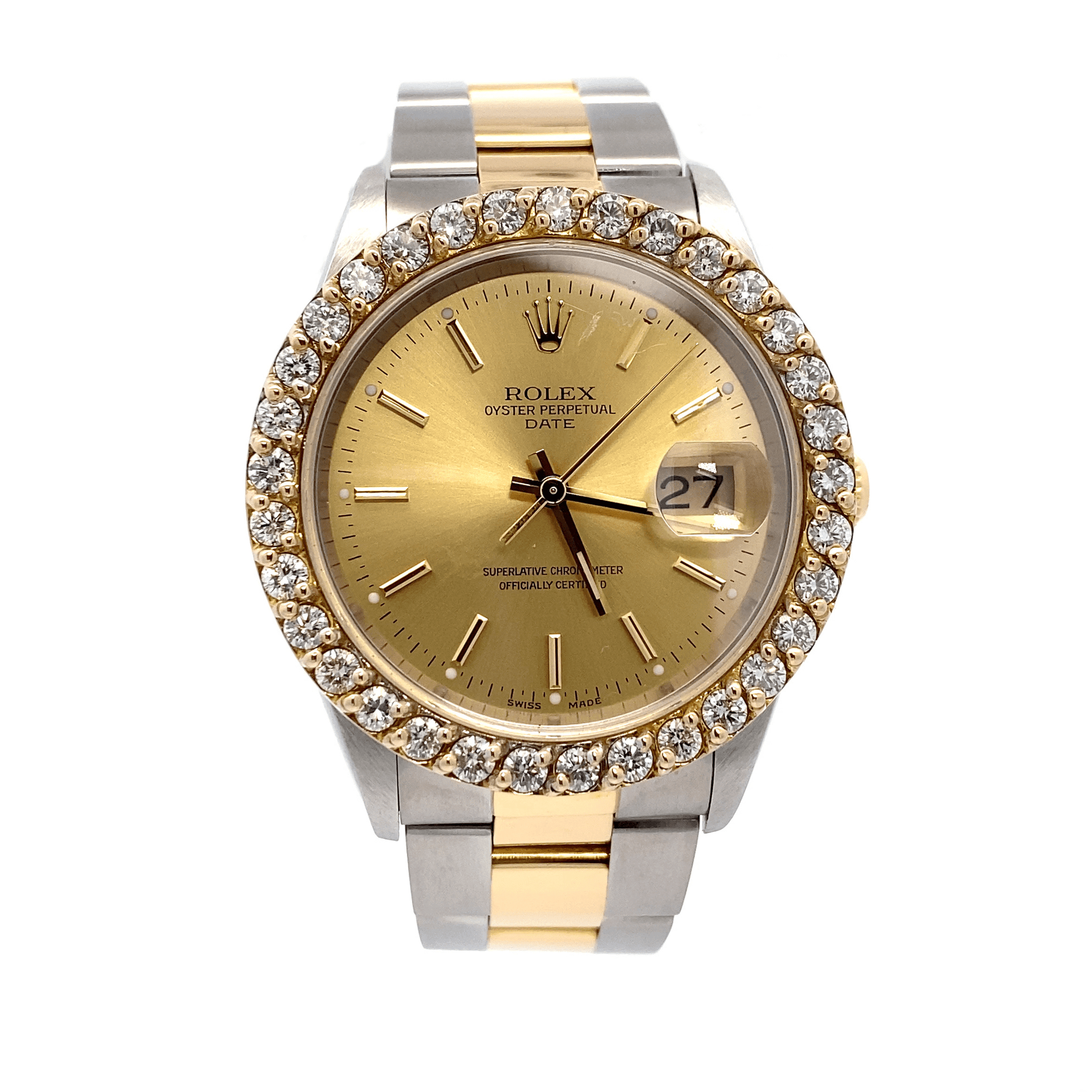 34 MM Date 2-Tone Yellow and Stainless Steel Half Iced