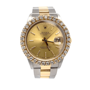 34 MM Date 2-Tone Yellow and Stainless Steel Half Iced