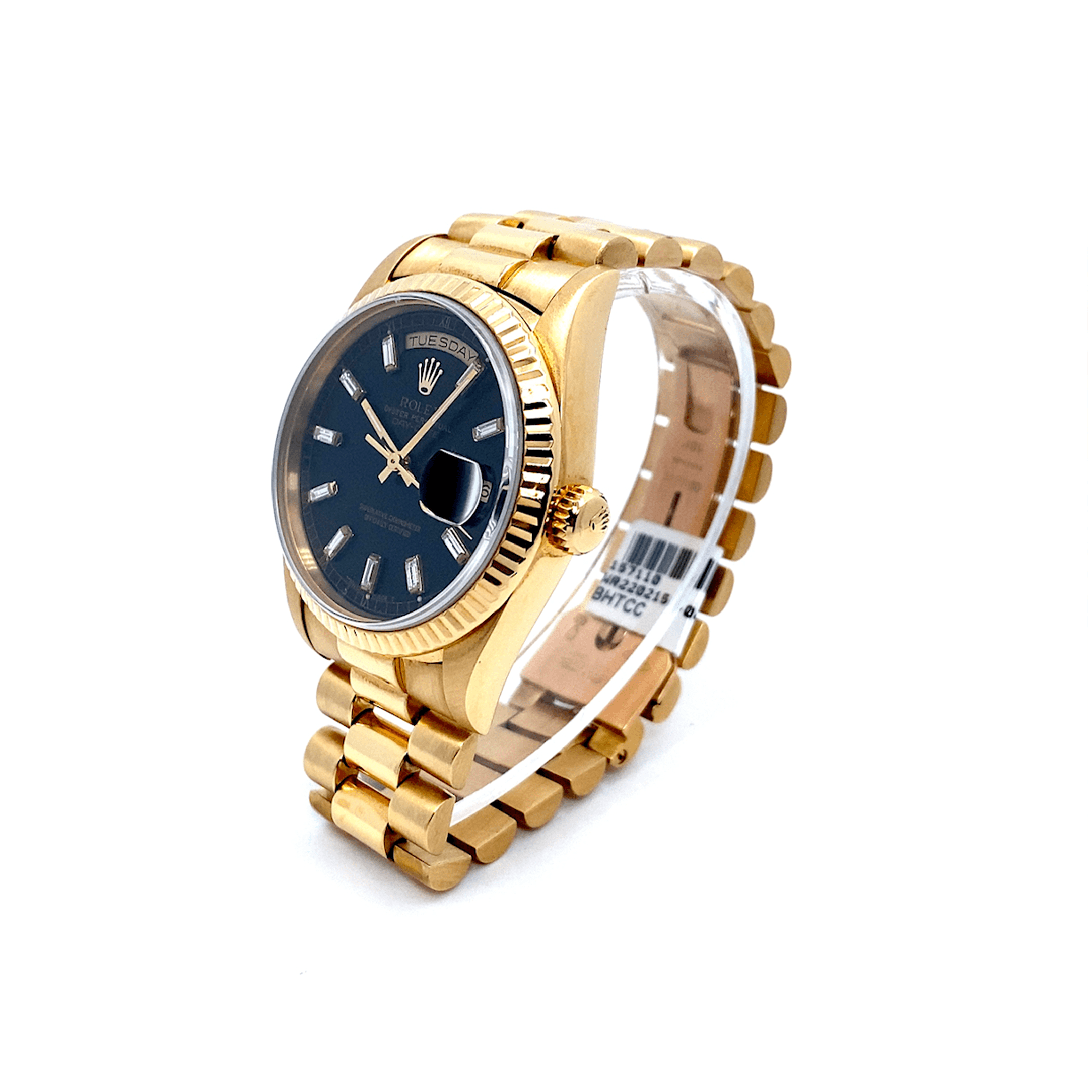 36 mm 18K Day Date Presidential – Black Baguette Marker Dial – Presidential Band