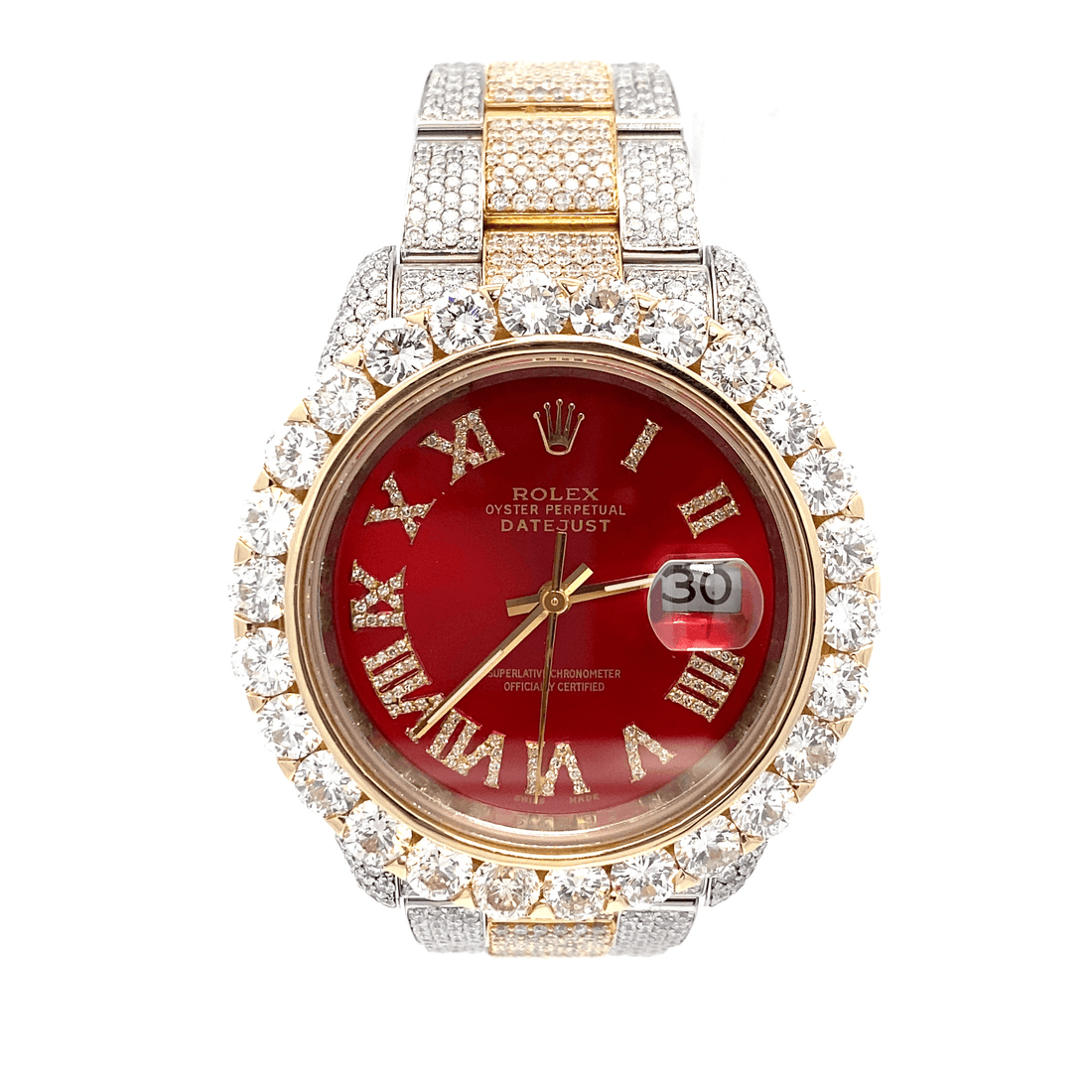 36 mm Datejust – 2-Tone Yellow Red Roman Dial – Fully Iced