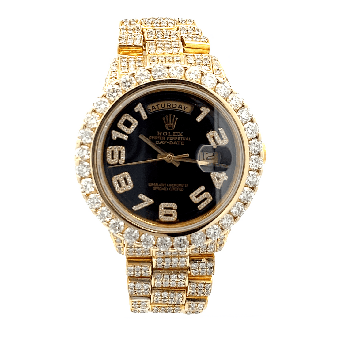 36 mm Presidential Day Date – 18K Yellow Gold – Black Numeric Dial – Fully Iced