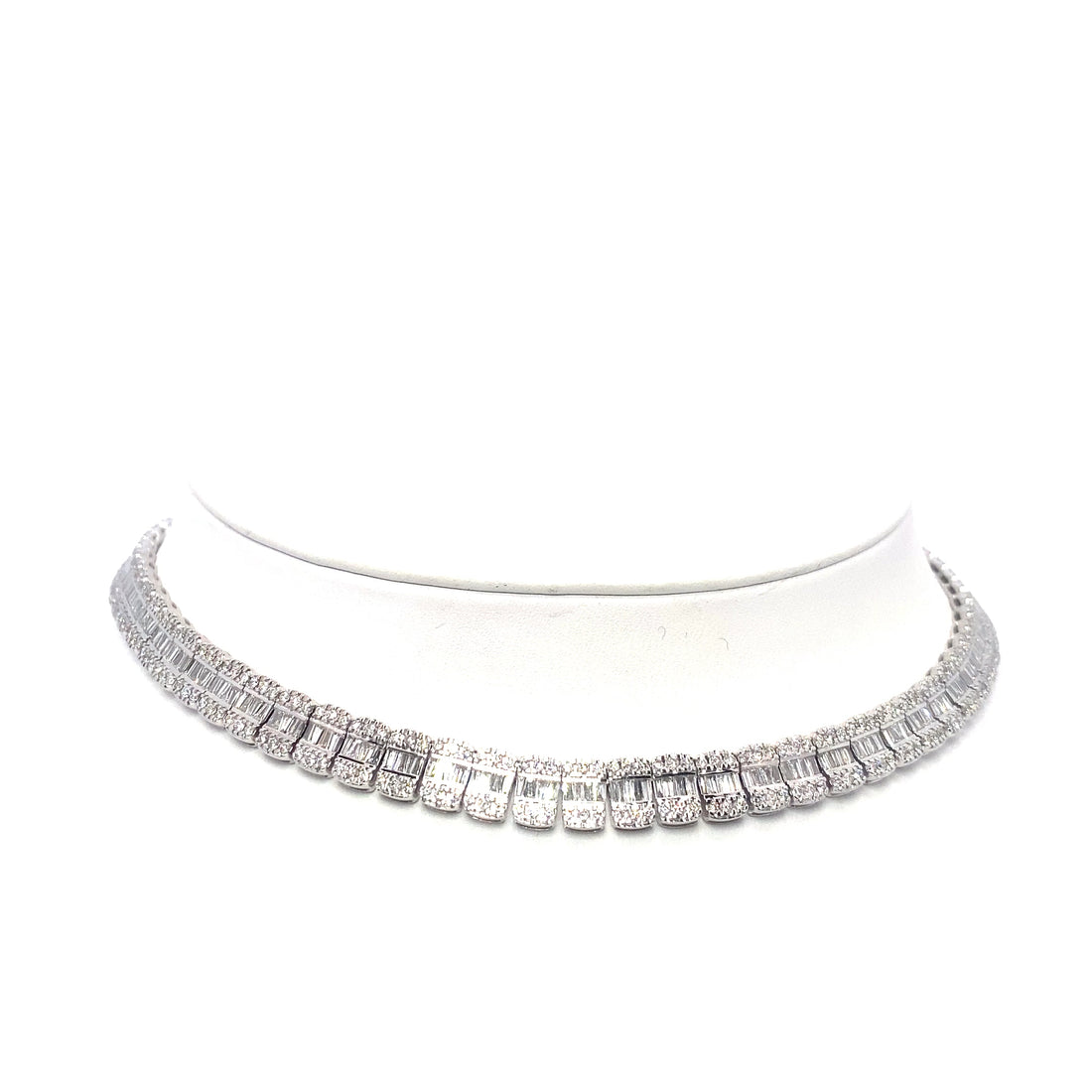 10K White Gold Large Baguette Tennis Chain