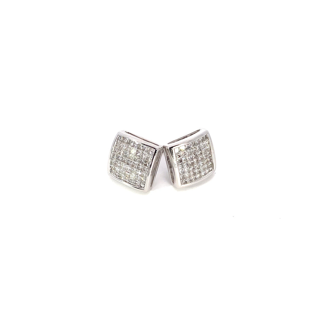 10K White Gold Invisible Block Set Earring