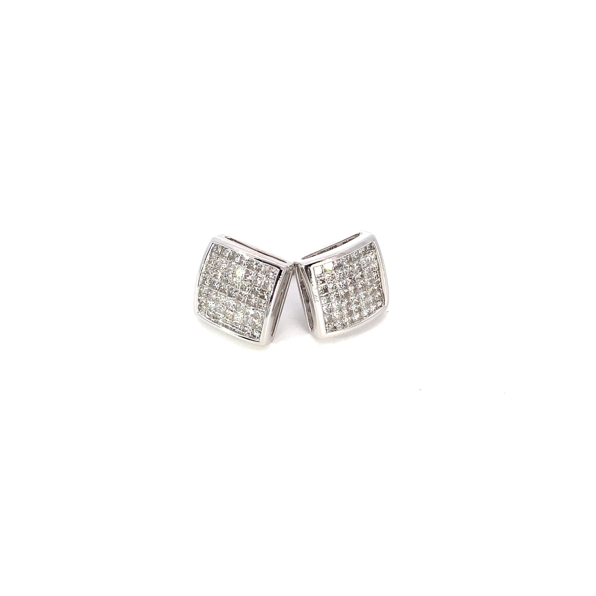 10K White Gold Invisible Block Set Earring