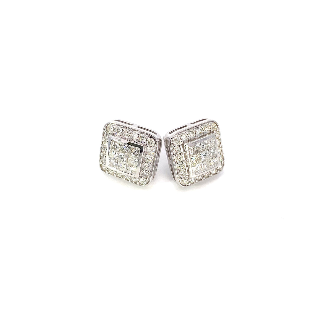 14K White Gold Princess Diamond Hybrid Earring