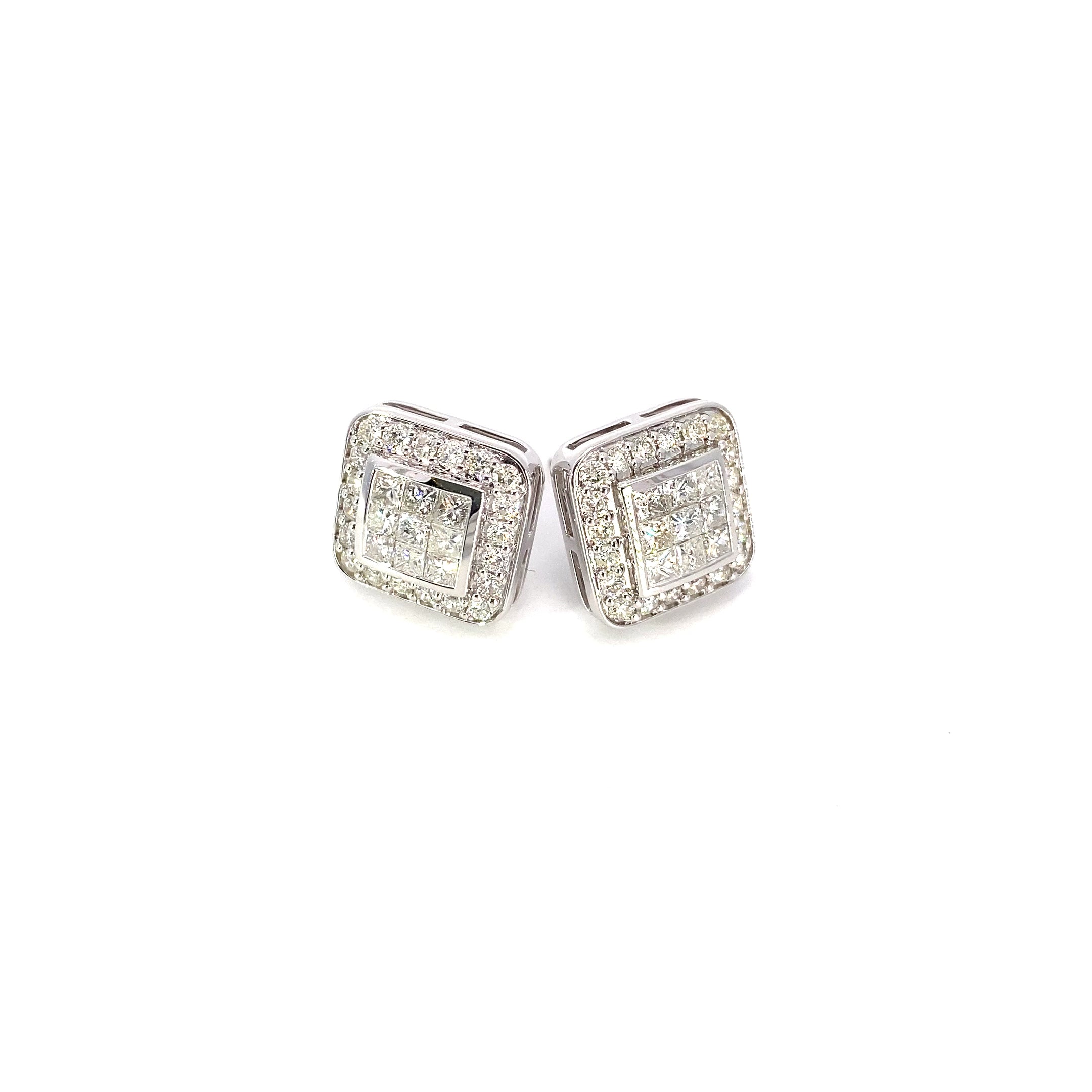 14K White Gold Princess Diamond Hybrid Earring