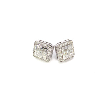 14K White Gold Princess Diamond Hybrid Earring