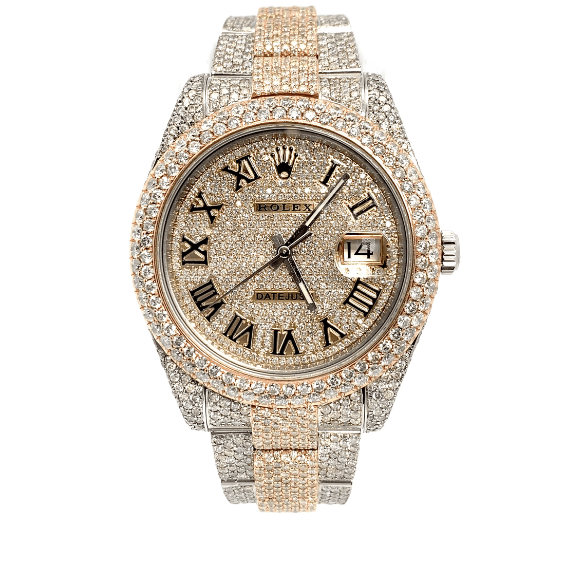 41 mm Datejust – 2-Tone Rose – Pave Roman Dial – Fully Iced