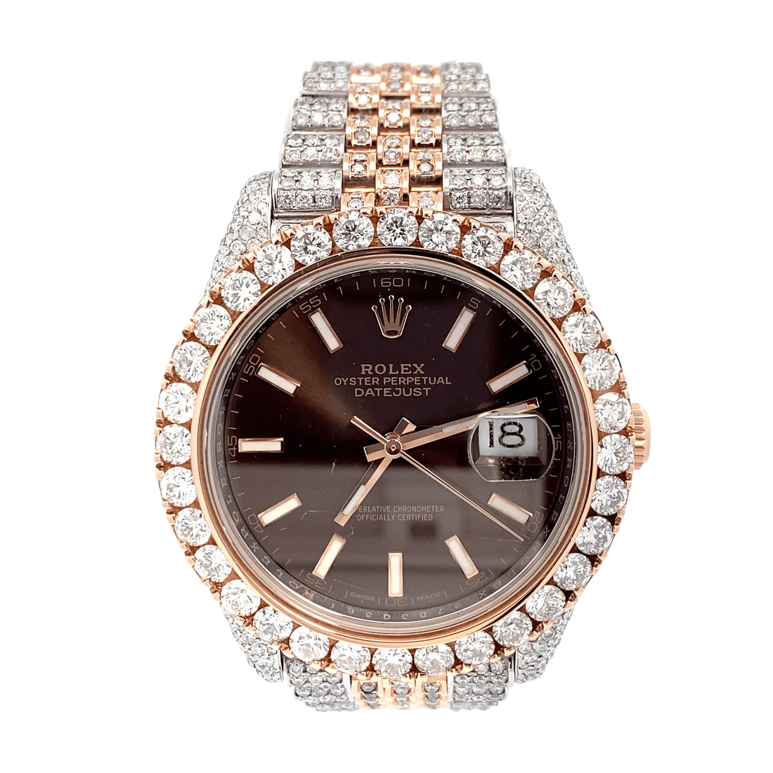 41 mm Datejust – 2 Tone Rose – Chocolate Index Dial – Fully Iced