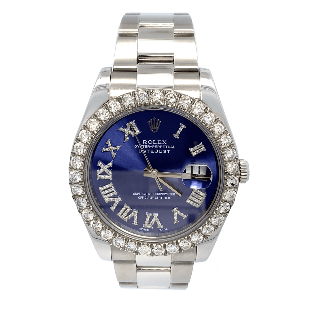 41 mm Datejust – Blue Roman Dial – Half iced – Oyster Band