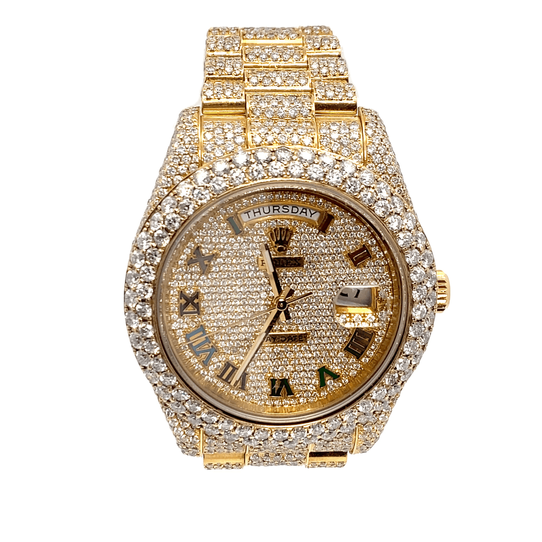 41 mm Presidential Day Date – 18K Yellow Gold – Pave Colored roman Dial – Fully Iced