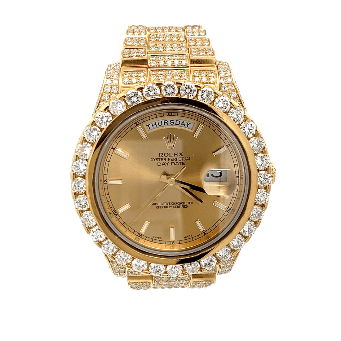 41 mm Presidential Day Date II – 18K Yellow Gold – Champagne Index Dial – Fully Iced