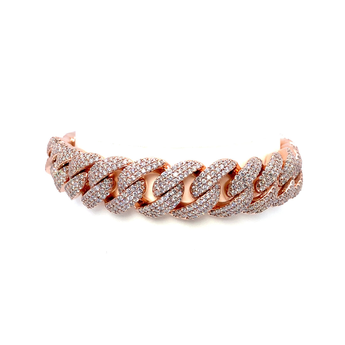 10K Rose Gold Large Pave Cuban Link Bracelet