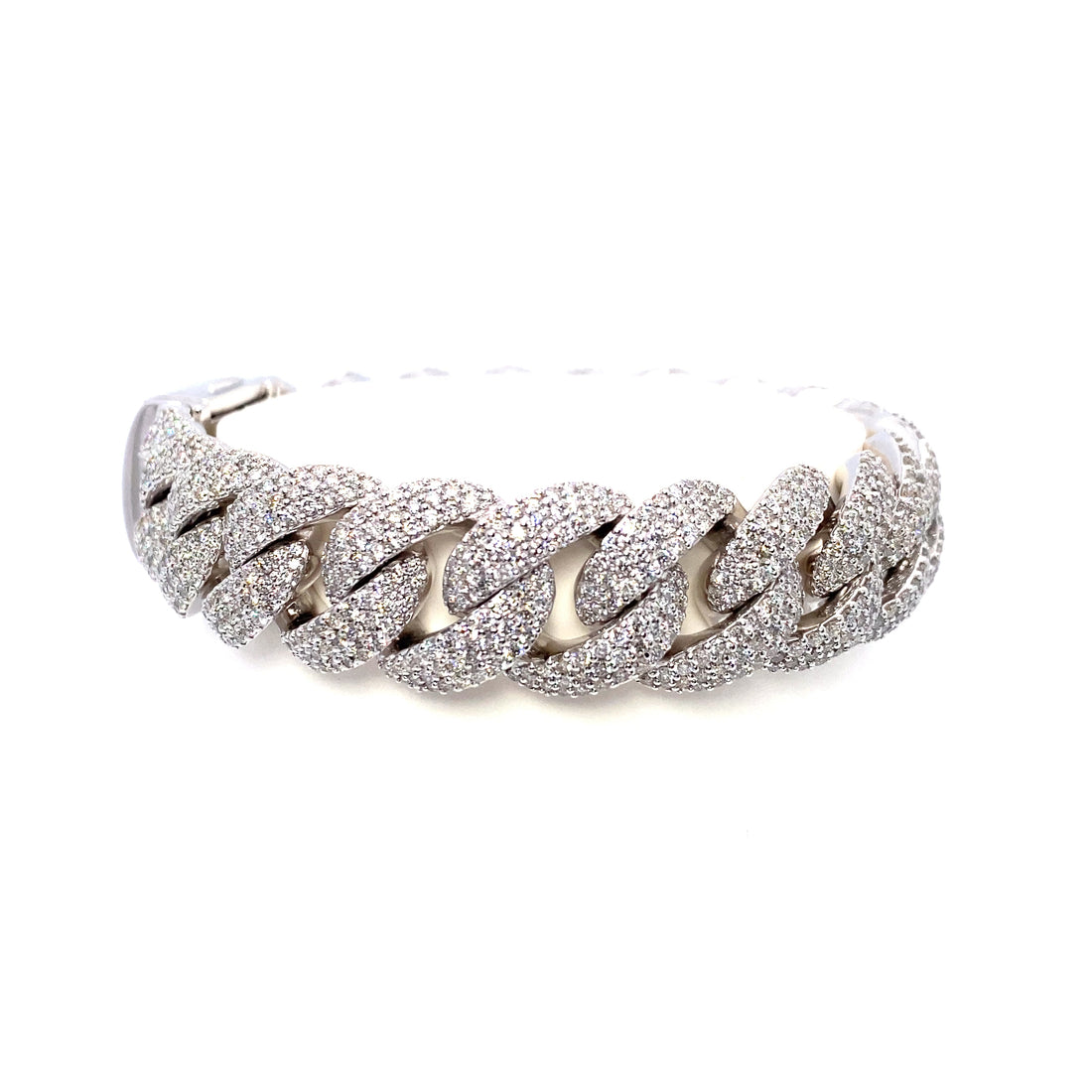 10K White Gold Large Pave Cuban Link Bracelet