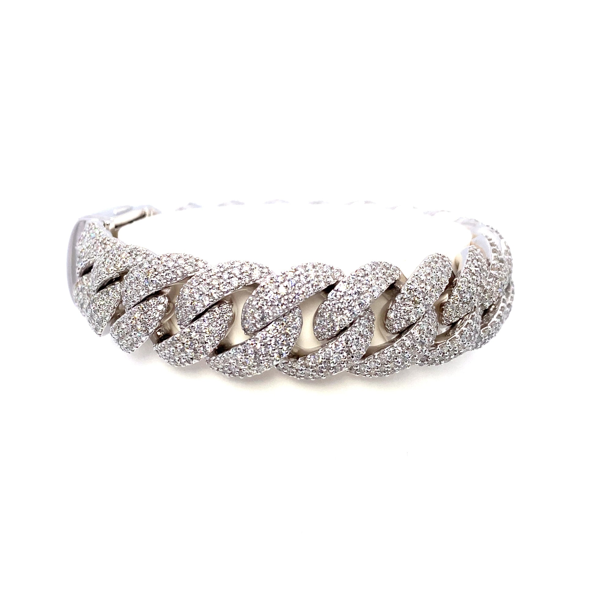 10K White Gold Large Pave Cuban Link Bracelet