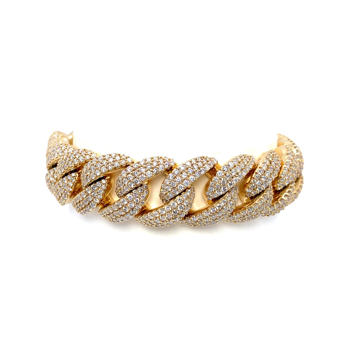 10K Yellow Gold Large Pave Diamond Cuban Link Bracelet
