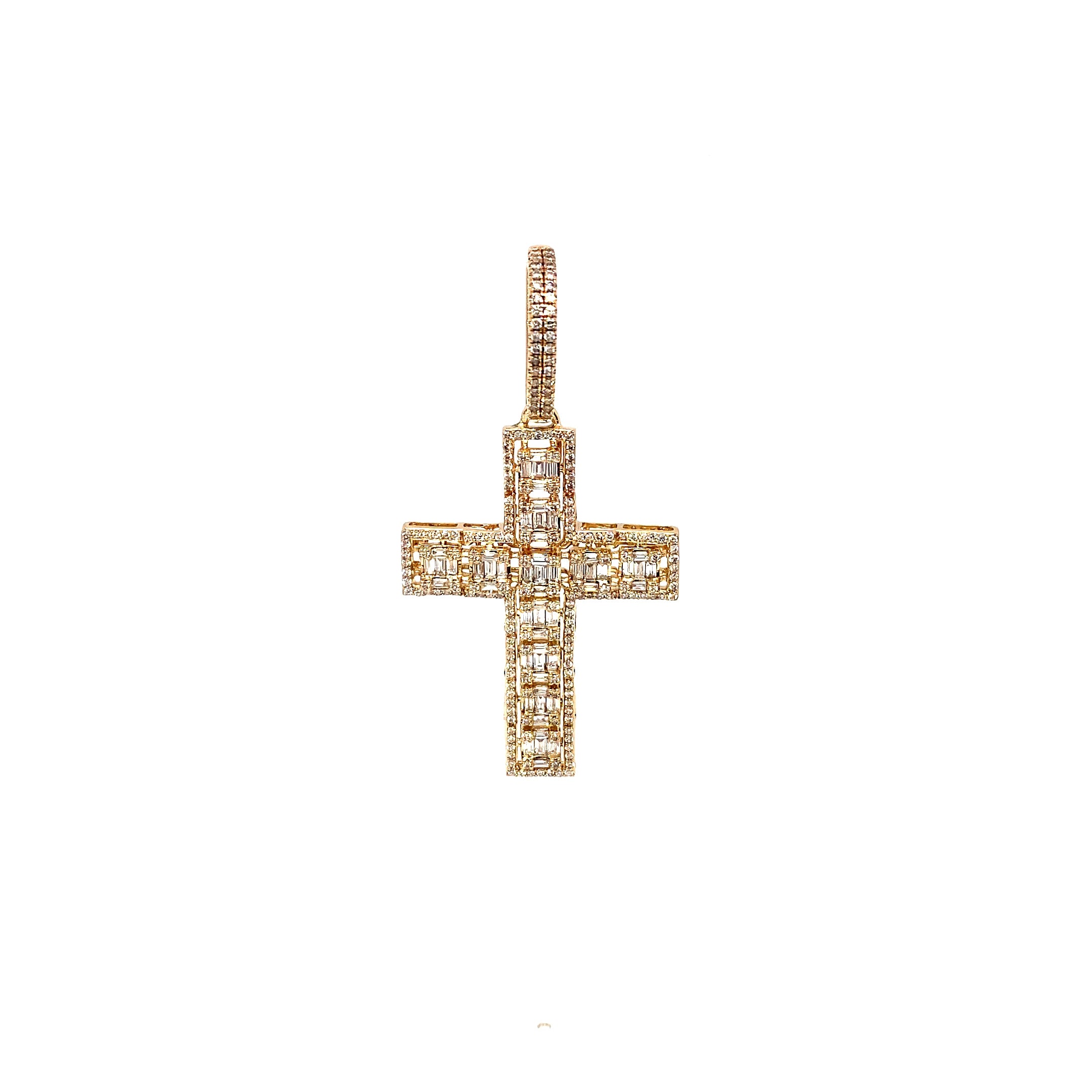 10K 1.37 cttw Baguette Cross Pendant
