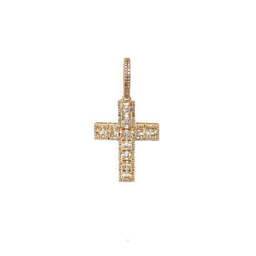 10K 1.37 cttw Baguette Cross Pendant