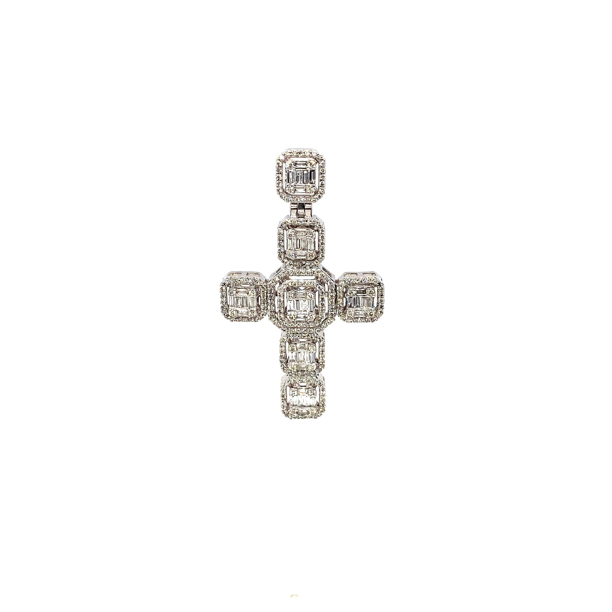 10K 1.42 cttw Baguette & Round Hybrid Cross Pendant