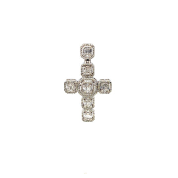10K 1.42 cttw Baguette & Round Hybrid Cross Pendant
