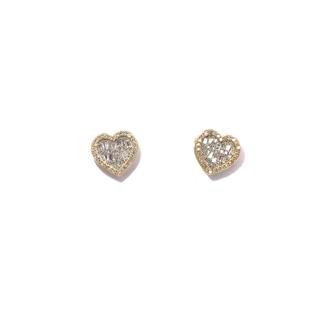 10K 2-Tone Baguette & Round Hybrid Diamond Heart Earrings