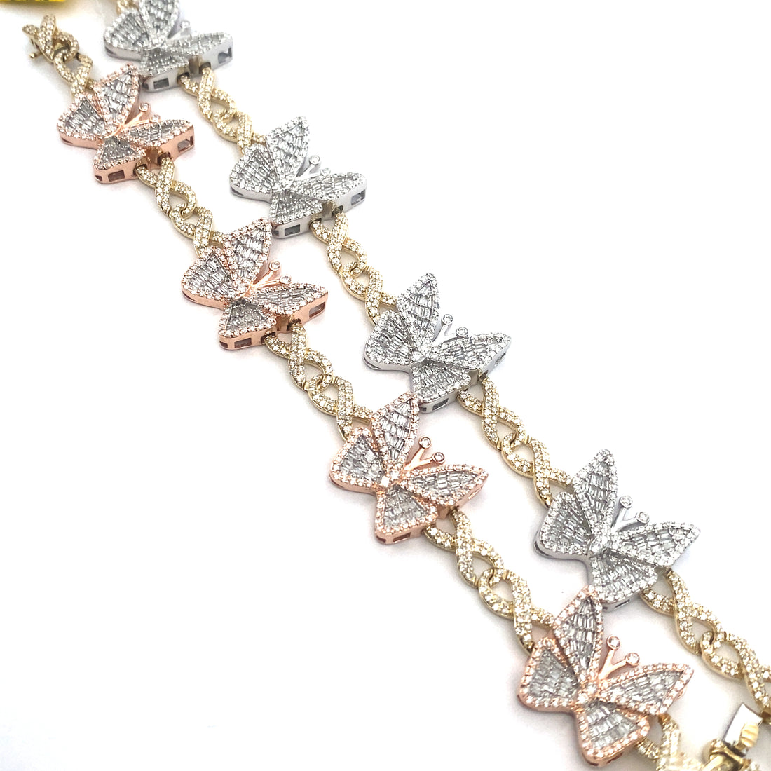 10K 2-Tone Butterfly Charm Infinity Link Bracelet (7.25 Inches)