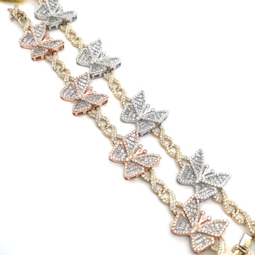 10K 2-Tone Butterfly Charm Infinity Link Bracelet (7.25 Inches)