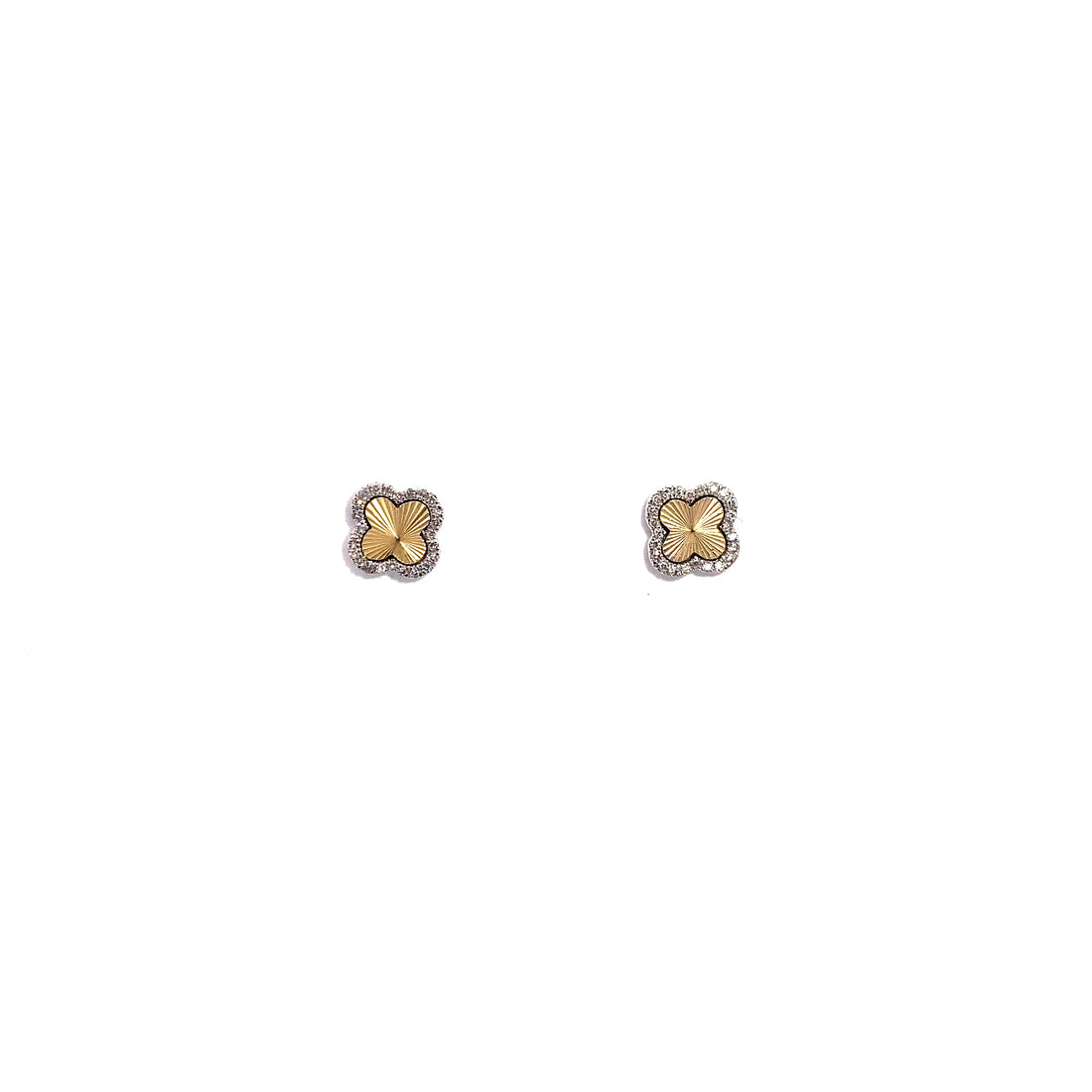 10K 2-Tone Clover Style Diamond Earrings