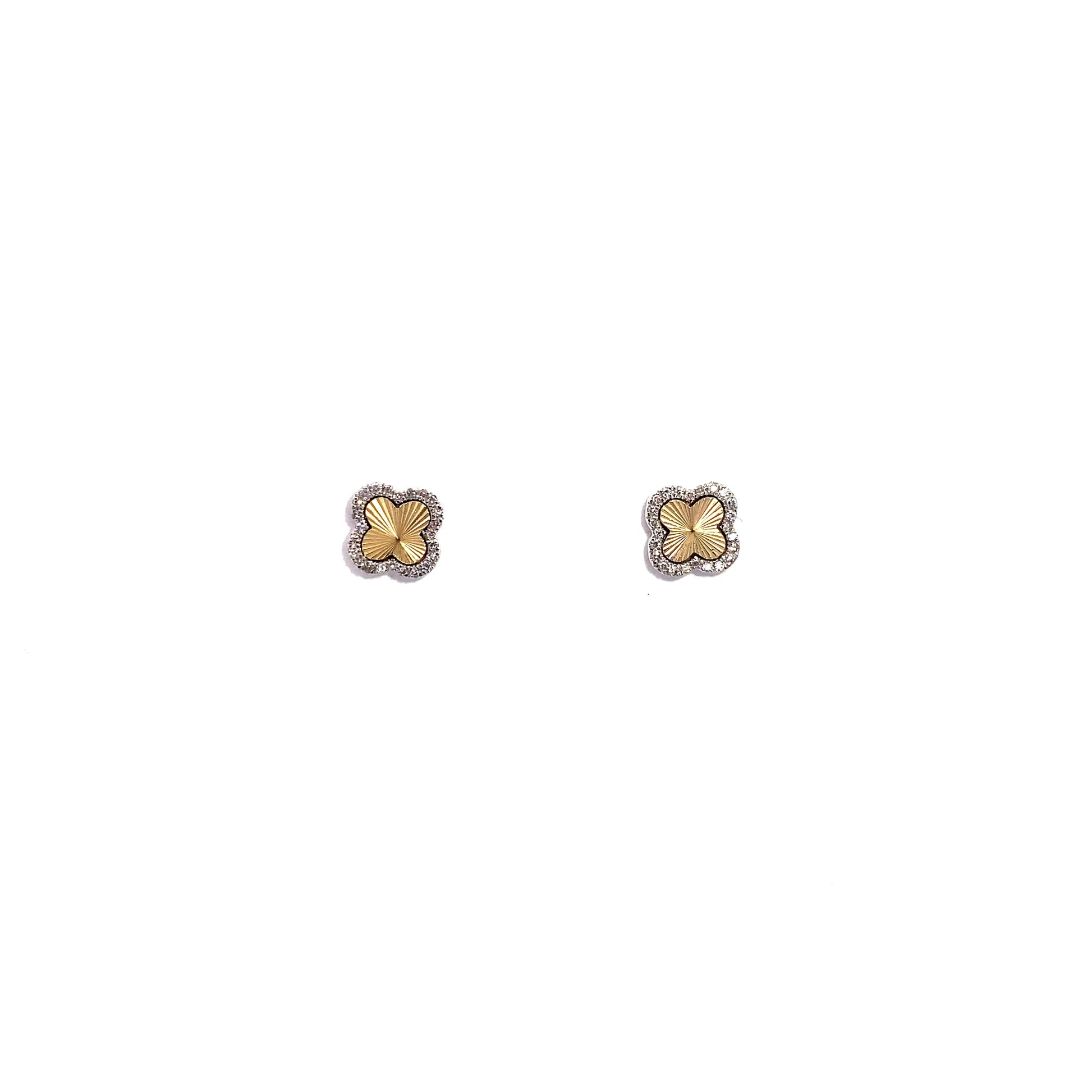 10K 2-Tone Clover Style Diamond Earrings