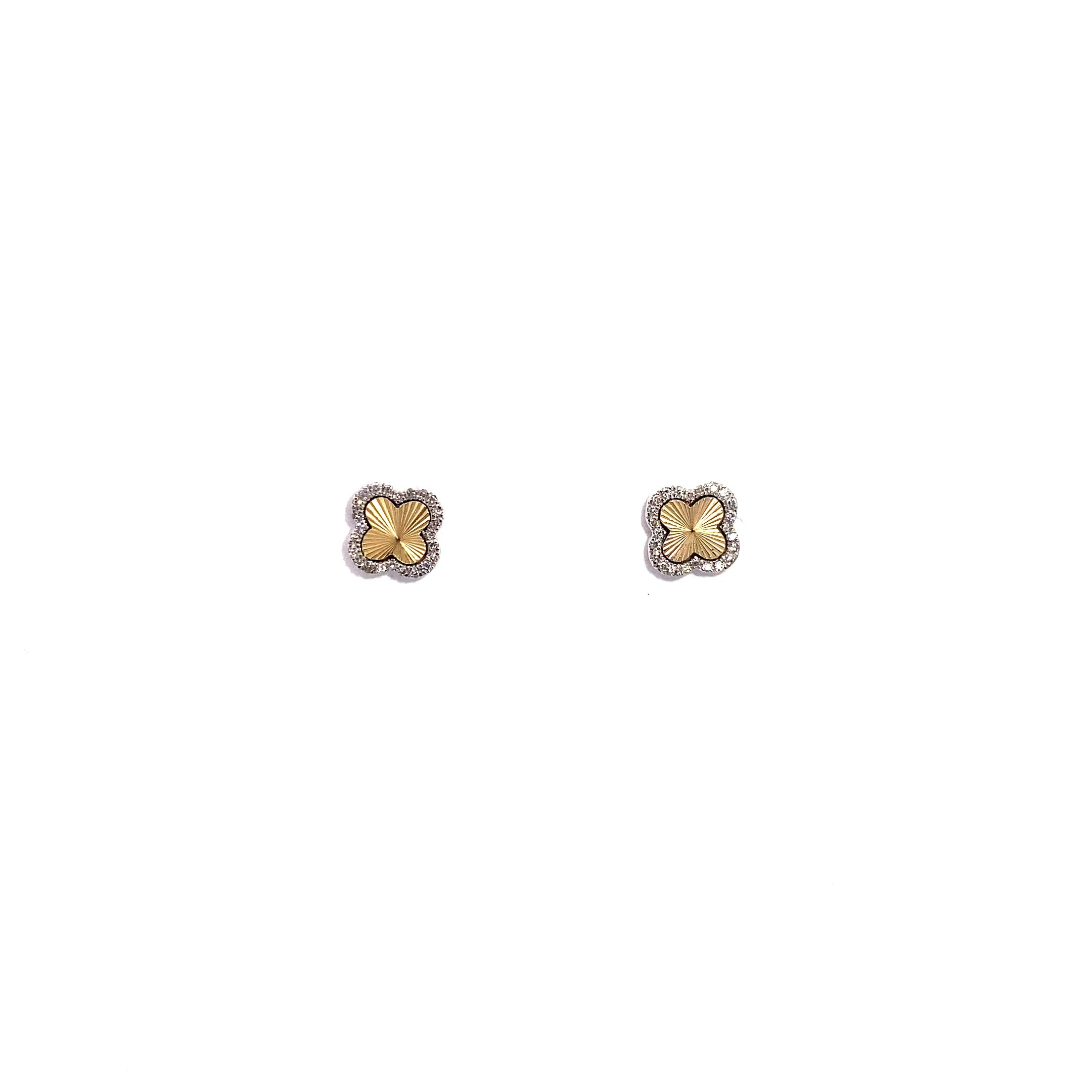 10K 2-Tone Clover Style Diamond Earrings