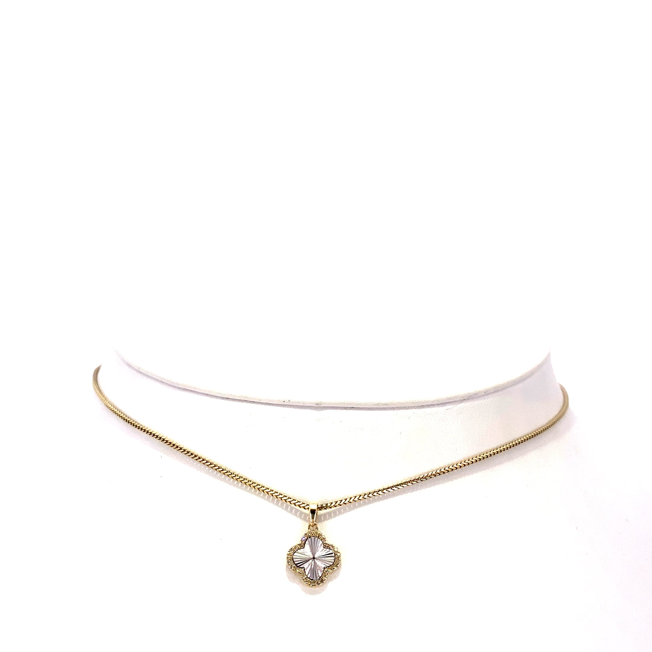 10K 2-Tone Clover Style Diamond Pendant