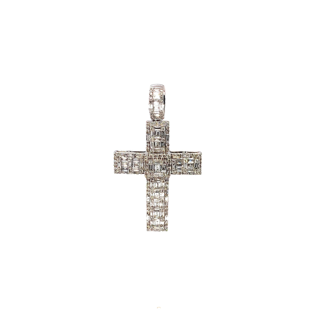 10K 2.94 cttw Baguette & Round Hybrid Cross Pendant