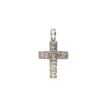 10K 2.94 cttw Baguette & Round Hybrid Cross Pendant