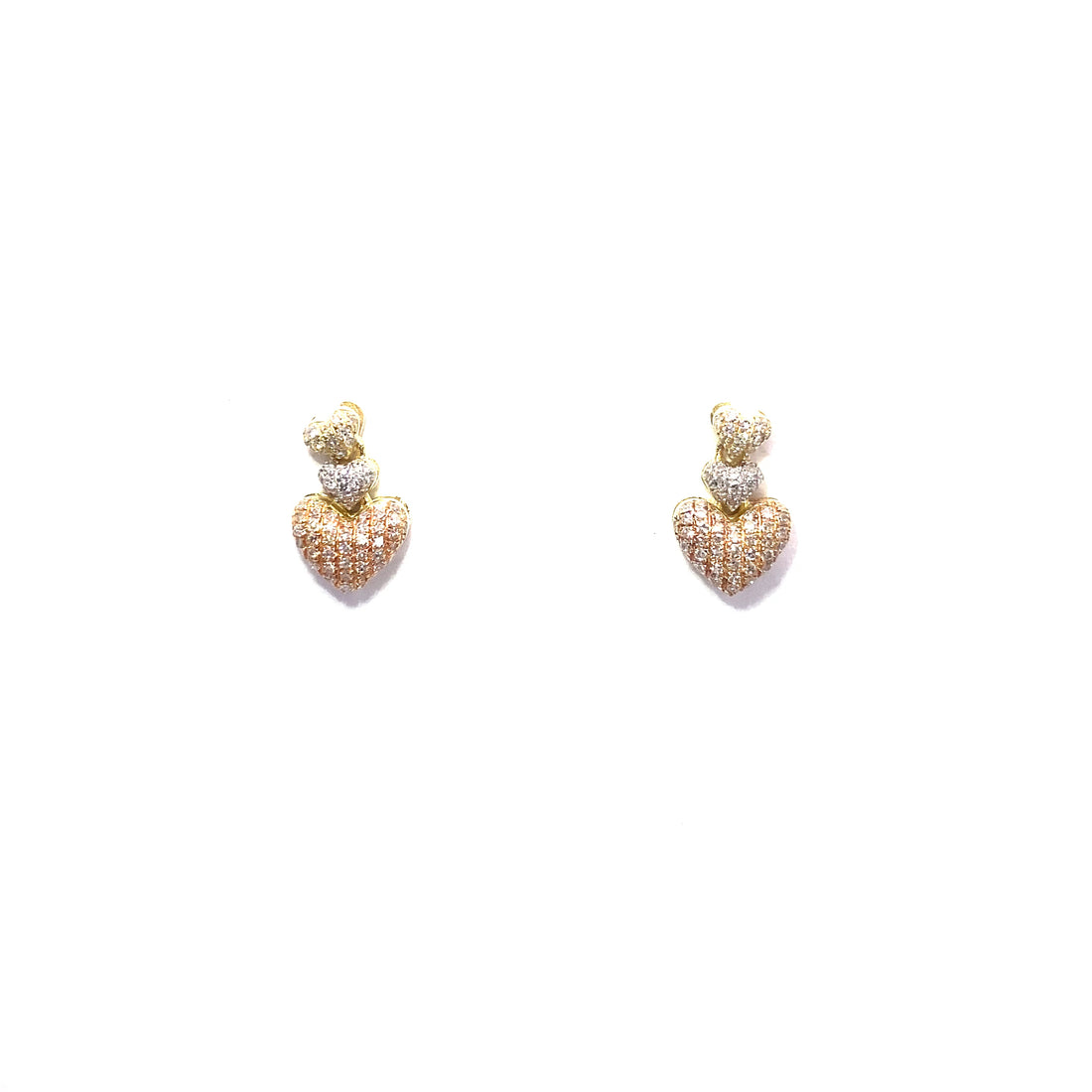 10K 3 Heart Tri-Tone Diamond Earring