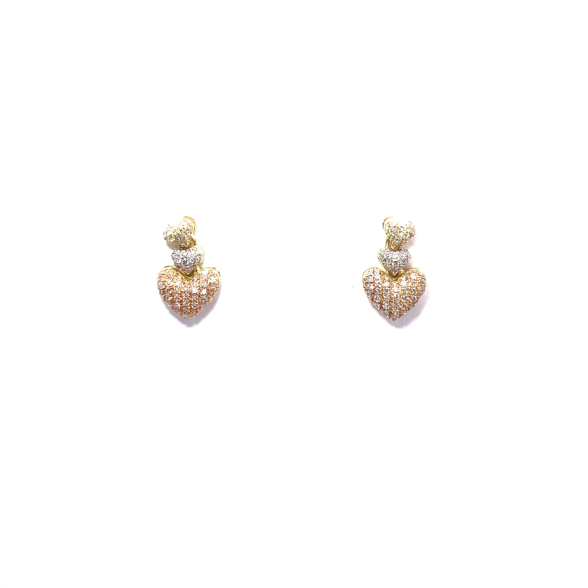 10K 3 Heart Tri-Tone Diamond Earring
