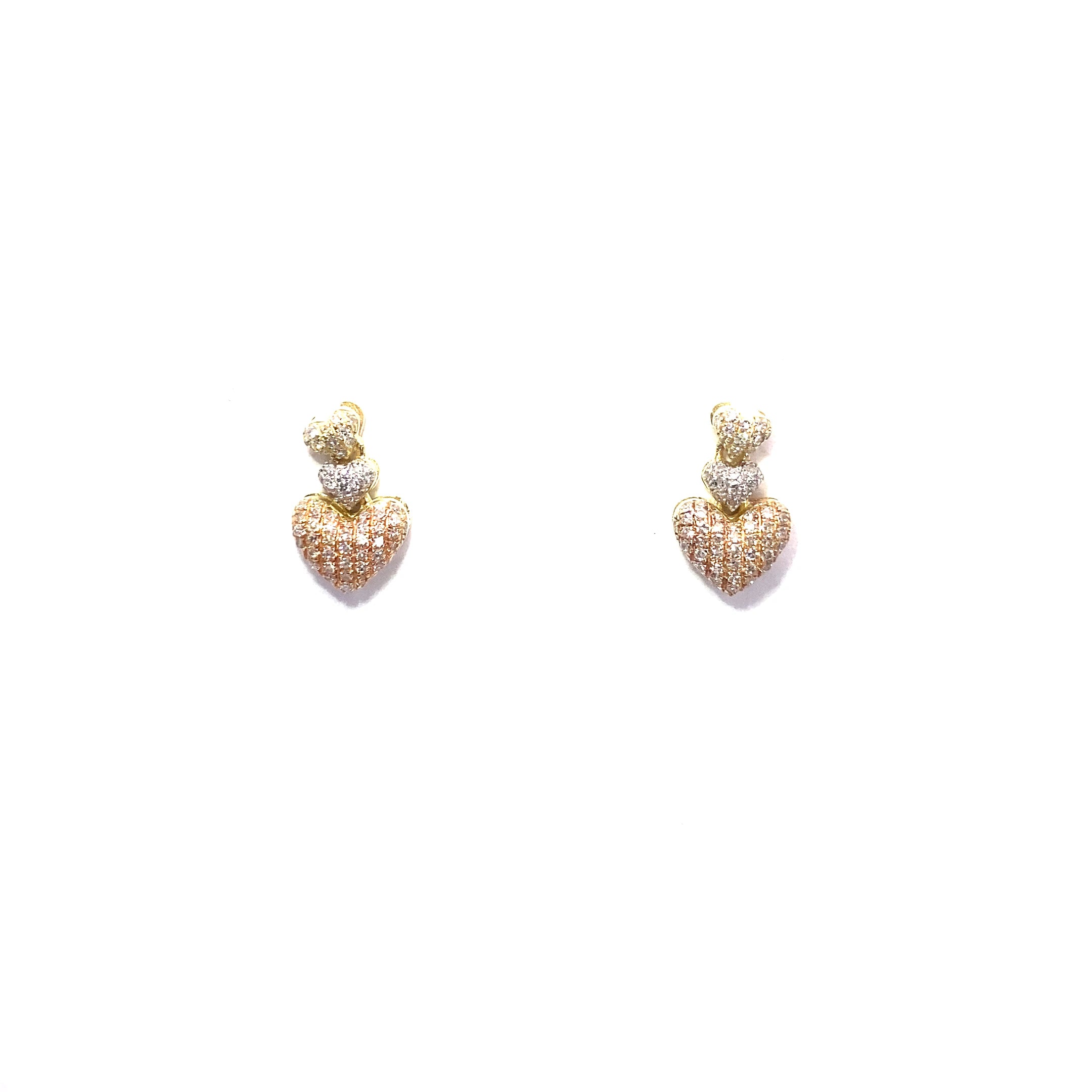 10K 3 Heart Tri-Tone Diamond Earring