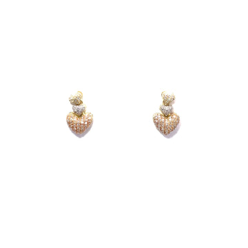 10K 3 Heart Tri-Tone Diamond Earring