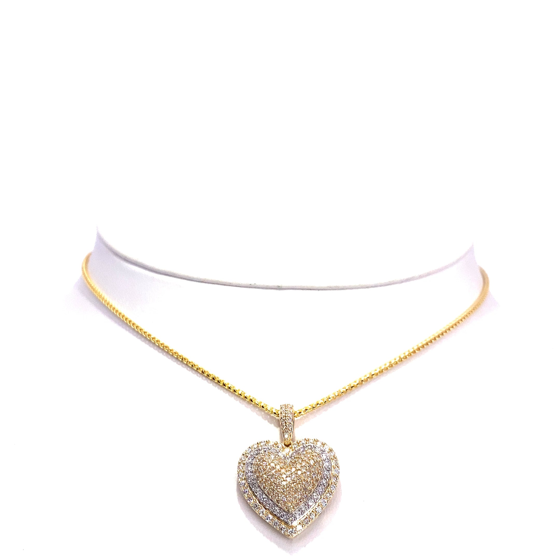 10K 3-Layer Diamond 2-Tone Heart Pendant