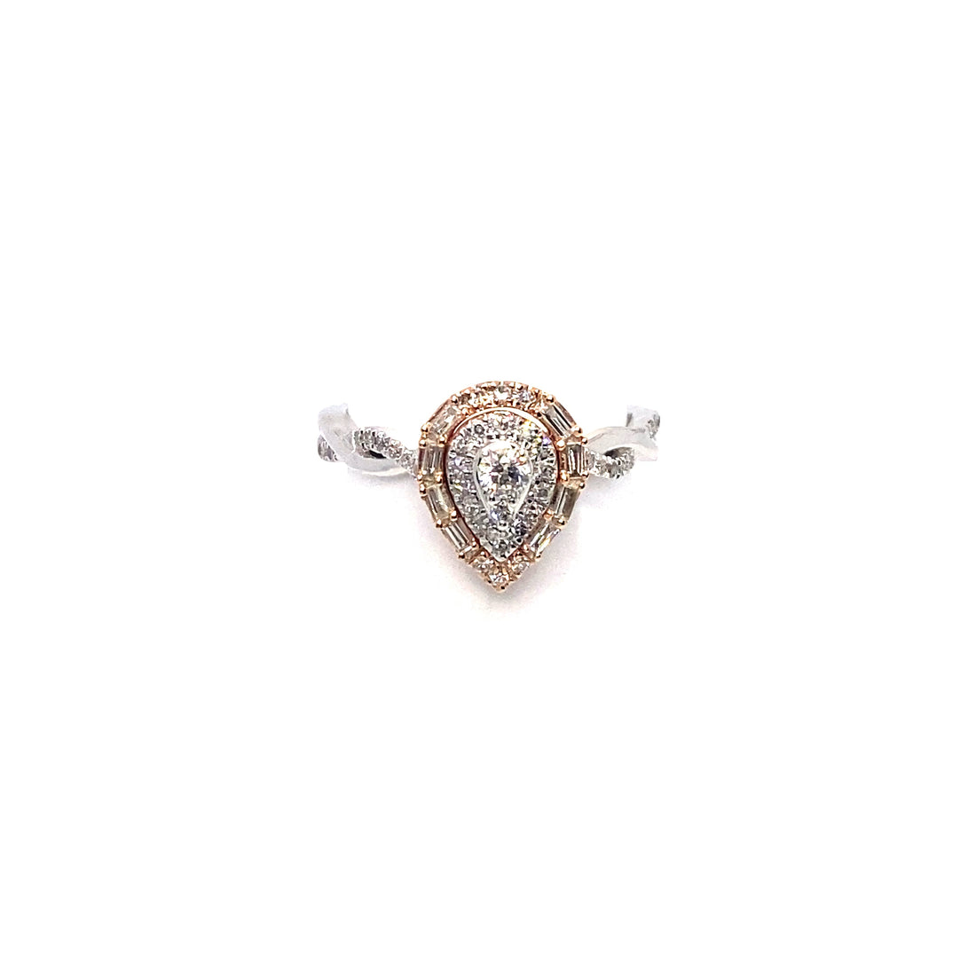 10K 3-Layer Pear Style 2-Tone Diamond Ring