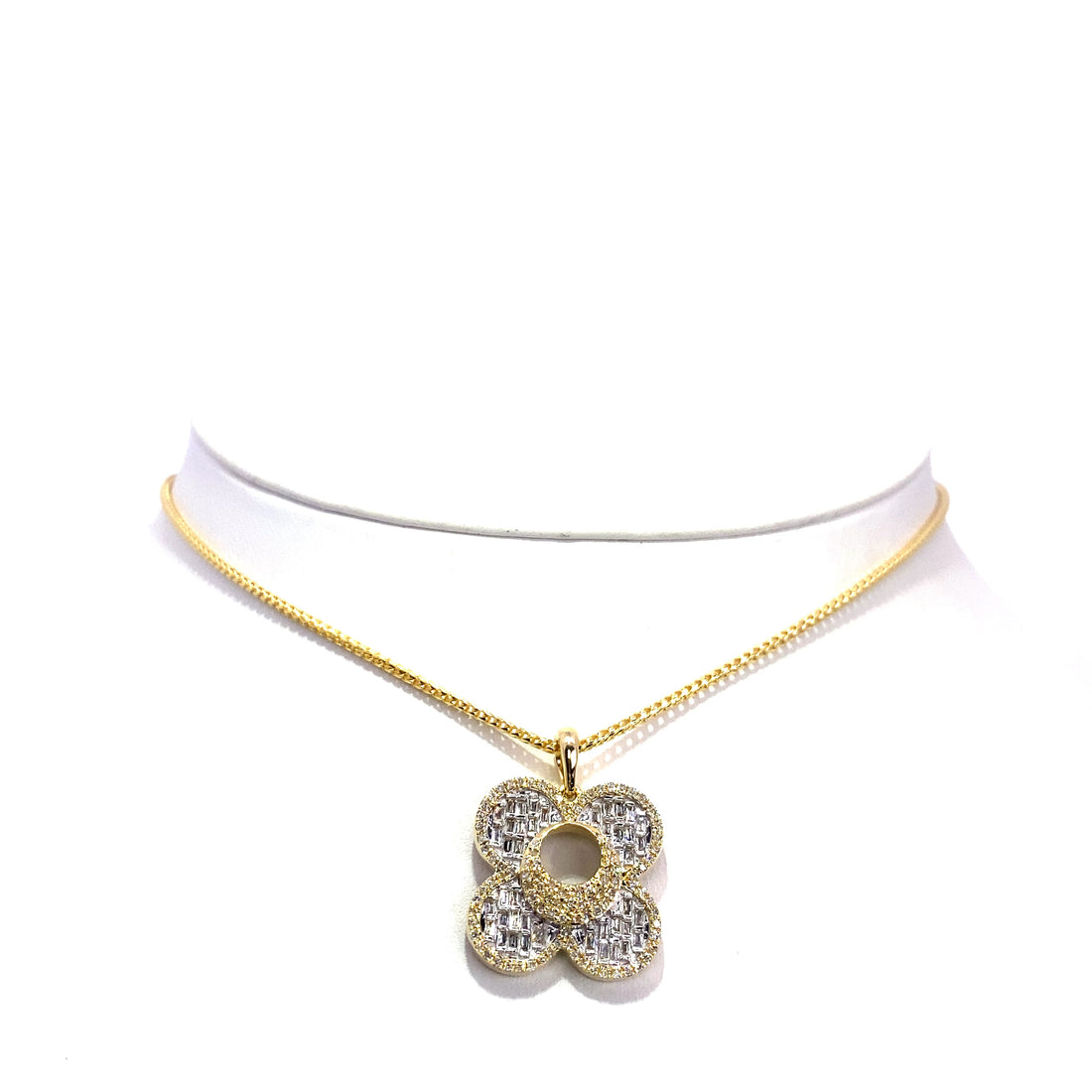 10K Baguette Diamond 2-Tone Flower Crescent Pendant